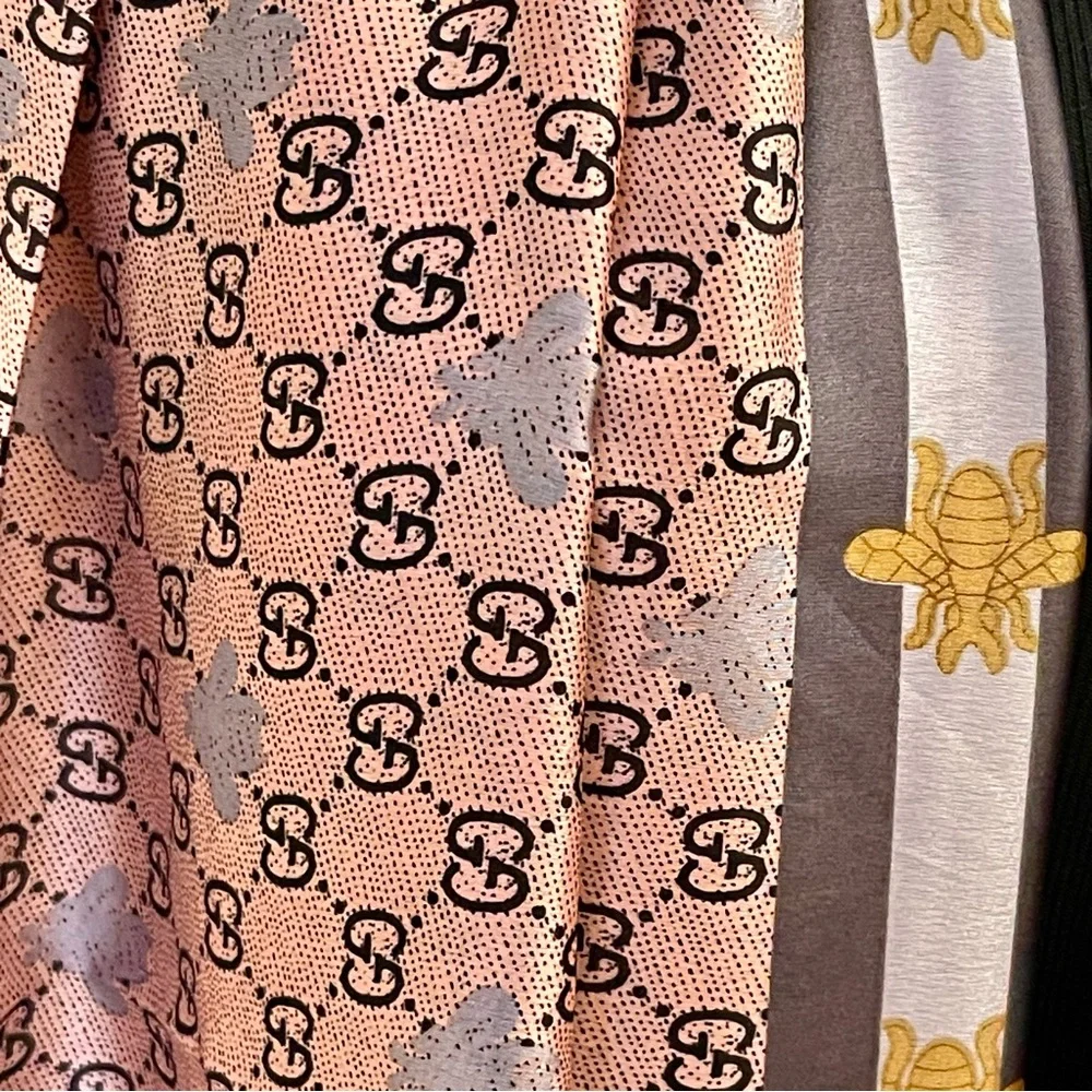 Luxury 100% Silk Oversized Bee & Monogram Print Shawl